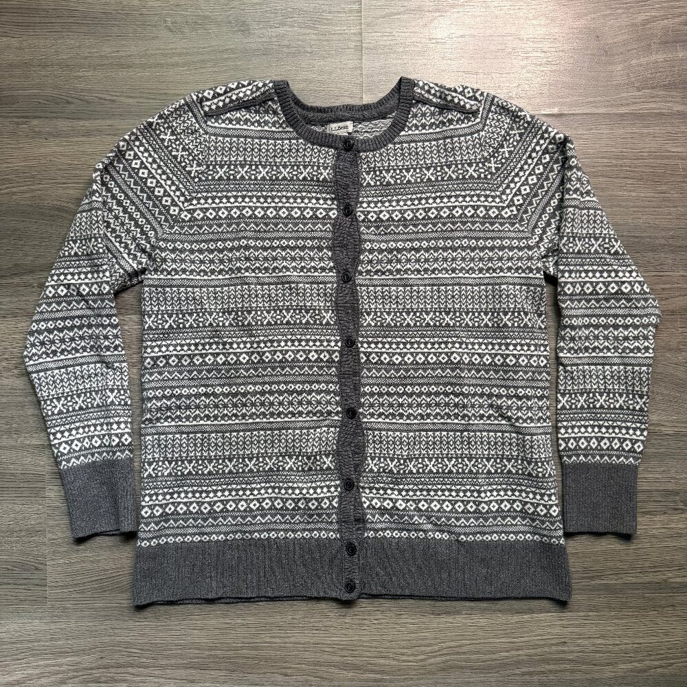 L.L. Bean Women's Knit Cashmere Cardigan - Grey/White